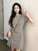 Camisón de camiseta gris de manga corta y corte ajustado para mujer, verano nuevo estilo coreano, vestido sencillo pequeño para hombre, ropa para el hogar de algodón puro
