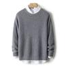 Suéter de lana pura para hombre, nuevo suéter de cuello redondo, tejido jacquard de arroz grueso, suelto, de color sólido, informal, para negocios, otoño e invierno.