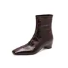 Botines cortos para mujer con aumento de altura interior, hechos de piel de vaca de capa superior, nuevo estilo otoño e invierno, piel genuina, puntera cuadrada, tacón medio, con cremallera trasera, botines cortos ajustados para mujer
