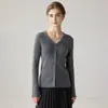 La textura es la reina~ Cárdigan 100% cachemir puro para mujer, chaqueta de punto cálida, suéter de manga larga con cuello en V, versátil y simple