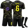 2627 Camiseta de Fútbol del Barcelona Número 10 Yamal Messi Ropa de Entrenamiento para Partido Patrón de Mármol Negro Dorado Camiseta