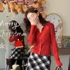 Suéter de punto informal rojo con cuello tipo polo para mujer, nuevo estilo de cárdigan para Primavera y Otoño 2026