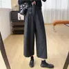Pantalones Casuales de Pierna Ancha Recta Adelgazantes de Cintura Alta para Mujer de Otoño con Cintura Elástica y 80% Lana
