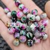 Contas redondas de ágata vermelha e verde, contas soltas de jade, contas de calcedônia rosa com flor de pêssego, pulseira faça você mesmo, colar, acessórios de joias, contas