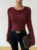 Top de Punto Canalé de Manga Larga para Mujer, Color Sólido, Cuello Alto Caído Estilo Francés, Nuevo 2026, Amazon Transfronterizo Europeo y Americano