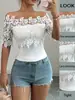 Nuevo Top Elegante y con Estilo de Encaje Patchwork Hombros Descubiertos con Mangas Cortas [Exclusivamente para Ventas Transfronterizas]