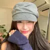 Chapéu slouchy plissado atmosfera nicho coreana feminino boné de jornaleiro retrô literário estiloso versátil boné equestre boina