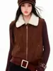 Chaleco con Cuello de Piel Estilo Retro Americano 2738 para Mujer, Chaqueta Corta sin Mangas con Cremallera Estilo Motociclista
