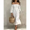 Marca independente 2026 outono novo transfronteiriço europeu e americano vestido feminino estilo resort ombro único solto acinturado manga longa