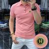 Camiseta polo de manga corta para hombre, nueva camiseta polo con solapa y letras perforadas en caliente, versión europea de media manga, corte entallado, de moda para hombre, 2023
