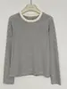 La primavera no está tardía. Camiseta de otoño para mujer de manga larga con rayas de algodón y colores contrastantes, hipoalergénica, transpirable, top de cuello redondo