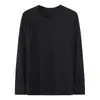 Camiseta de manga larga para hombre de primavera y otoño, holgada, versátil, estilo Hong Kong, fina, blanca, color liso, top simple casual, cuello redondo, camiseta interior