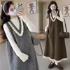2026 Nuevo Vestido Chaleco de Punto para Maternidad Estilo Perezoso con Borlas Suelto Talla Grande que se Adapta a la Barriga Vestido de Punto para Mujeres Embarazadas