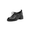 Sapatos Pequenos de Couro com Cadarço Básicos Versáteis de Couro Bovino Lavado de Primeira Camada 2025 Outono Salto Médio Grosso Bico Redondo Couro Genuíno Boca Profunda para Mulheres