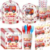 Nuevos Suministros para Fiesta de Camión de Bomberos Decoración de Cumpleaños Diseño de Fiesta Accesorios Platos de Papel Vasos de Papel Mantel Servilletas de Papel Banderín