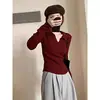 Suéter de punto para mujer con cuello polo, nuevo suéter fino de ajuste slim para otoño 2026, top de cuello en V para otoño e invierno, camiseta básica