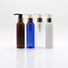 Botella redonda de plástico PET de hombro ancho de 150 ml con cabezal de bomba de loción de aluminio anodizado para rellenar gel de ducha, champú, acondicionador