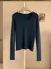 Suéter de punto KEKEZOON suave y cómodo, de cuello en U, color liso, corte ajustado, manga larga, con un diseño chic que revela la clavícula 9150