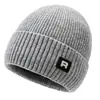Chapéu de Lã Tricotado Quente Masculino para Outono e Inverno, Chapéu de Lã Espessado com Proteção contra Frio, Chapéu Pulôver à Prova de Vento para Exterior, Chapéu Liso com Logo de Letra