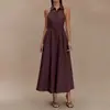 Vestido Transfronteiriço Estilo Europeu e Americano 2026 Primavera/Verão Novo Elegante Vestido de Trabalho com Gola Lapela, Ombro a Ombro, Costas Nuas, Longo com Decote Halter
