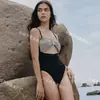 Top de Tubo Sexy Coreano Ins Deseo Puro Color Contrastante Cintura Alta Cubriendo Vientre Aspecto Adelgazante Bikini Nuevo Traje de Baño de Vacaciones para Mujer