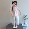Conjunto Hanfu para Meninas Verão 2026 Novo Estilo Estilo Nacional Chinês Melhorado Infantil Fino Manga Curta Calça de Perna Larga Conjunto de Duas Peças