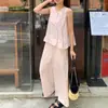 Conjunto de Chaleco sin Mangas de Color Sólido de Moda Versátil Casual + Pantalones de Pierna Ancha para Niñas - Nuevo Estilo Coreano Verano 2026