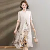 Vestido de verão para mãe novo vestido moda Nobre Dama novo cheongsam chinês aprimorado vestido para meia-idade e idosos vestido de estilo nacional
