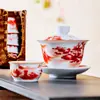 Juego de Té Azul y Blanco Yue Rui Pequeño Juego de Regalo Paisaje Cultural y Creativo Oficina Hogar Tazón Cubierto Sancai Soporte Estable Taza de Té Souvenir