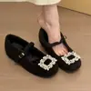 Sapatos Mary Jane com Fivela Quadrada e Salto Escondido para Mulheres, Novo Estilo Outono e Inverno 2026, Elegantes Sapatos de Salto Único com Solado Grosso Forrados com Strass Inspirados na Chanel