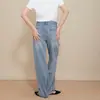 Jeans Rectos de Pierna Ancha de Cintura Alta de Cáñamo y Lyocell para Mujer, Primavera y Verano, con Efecto de Caída, Ligeramente Acampanados, Adelgazantes, Cómodos, Pantalones Largos Casuales