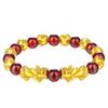 Pulsera Vintage de Cuerda Elástica Chapada en Oro de 24k con Cuentas de Pixiu, Granate, Cristal Rojo y Cuentas de Dinero