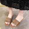 Pantuflas Planas Cuadradas Estilo Coreano para Uso en Exteriores Verano 2025 Nuevo Estilo de Una Línea Casual y Cómodas con Falda Estilo Caliente Dopamina