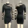 Elegante Vestido Bodycon Transparente de Manga Larga Ajustado Estilo Europeo y Americano con Abertura y Adorno de Encaje