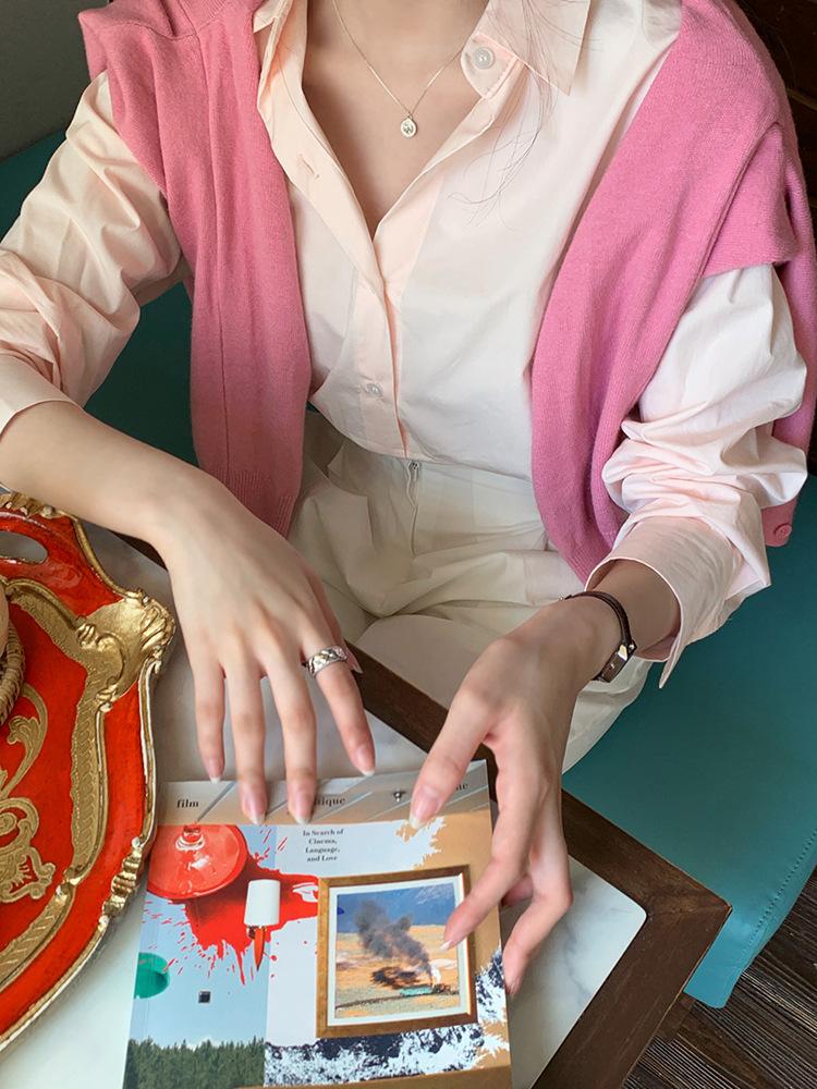 商品详情图_粉色衬衫女设计感小众上衣2022新款韩版宽松休闲
