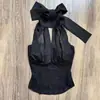88889 Estilo Hot Girl Inspirado em Design Moda Sexy Renda em Malha Amarrar no Pescoço Sem Alças Costas Nuas Top para Mulheres