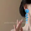 Pendientes de Borla de Flor de Acrílico en Chifón de Aguja Plateada, Estilo Moderno y Fresco, Pendientes Versátiles y Elegantes para Mujer