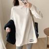 Camiseta Básica de Veludo Branco de Algodão Puro para Mulheres, Moletom Grosso de Comprimento Médio para Outono e Inverno em Camadas com Camiseta de Manga Comprida Estilo Ocidental para Mulheres