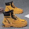 Zapatos de Caña Alta para Hombre para Primavera, Senderismo Casual, Zapatos de Trabajo Antideslizantes, Superficie de Cuero, Impermeables, Suela Gruesa, Que Aumentan la Altura, Botas Martin Blancas