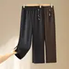 Pantalones de madre de mediana edad y anciana primavera y otoño elegantes adelgazantes de pierna ancha versátiles casuales para mujer sueltos deportivos largos