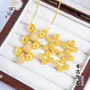 Puzuo Retenção Forte de Cor Ouro Brilhante 24K Diamante Incrustado Malha Oca com Contas Colar Brincos Luxo Leve Sensação de Alto Padrão Corrente para Clavícula Feminino