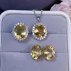 Conjunto de citrino natural prata 925 pedra lapidada 10*12mm citrino da sorte puro natural