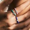 MODIAN MODIAN S925 color plata esterlina epoxi encantador anillo de diamante femenino nicho anillo de esmalte azul Klein