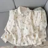 Novo conjunto de pijama cardigã com gola boneca e estampa de nuvens, manga longa, calça longa, simples, sexy e doce, roupão macio