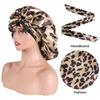 Diseño de estampado de cadena floral a rayas doble elástico ala ancha grande satín gorro de peluquería para dormir banda para el pelo traje
