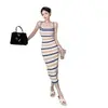 Vestido Suéter Listrado Estilo Chanel Verão Feminino Petite Malha Pausa para Chá Vestido Camisola Francês Roupa Íntima