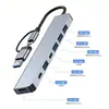 Hub USB Sete em Um de Dupla Cabeça Type-C Transfronteiriço Leitor de Cartão Multifuncional Estação de Docking Expansora para Laptop