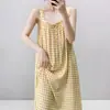 Algodón Seda Familiar Pequeño Floral Cuello Cuadrado Sin Mangas Vestido Algodón Seda Bata de Noche Verano Fresco Moda Versátil Pijama