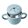 Taza de acero inoxidable con pajita de silicona para niños, taza multifuncional para beber directamente con pajita y doble asa, taza de aprendizaje de estilo creativo
