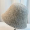 Invierno Nuevo Piel de Conejo Pequeño Famoso de Internet Versátil Sombrero de Pescador Estilo Japonés Color Sólido Cara Lisa de Moda Pequeño Sombrero Cubo Invierno